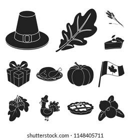 Canada Thanksgiving Day black icons in set collection for design. Canada and Tradition vector symbol stock web illustration.
