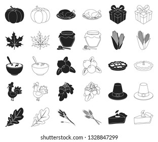 Canada Thanksgiving Day black,outline icons in set collection for design. Canada and Tradition vector symbol stock web illustration.
