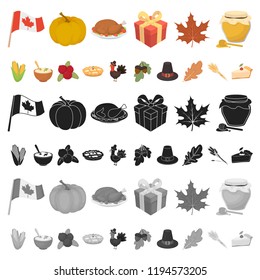 Canada Thanksgiving Day cartoon icons in set collection for design. Canada and Tradition vector symbol stock web illustration.