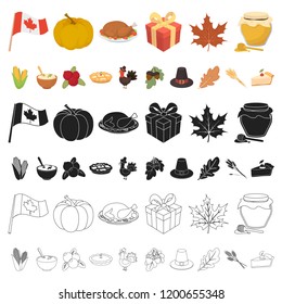 Canada Thanksgiving Day cartoon icons in set collection for design. Canada and Tradition vector symbol stock web illustration.