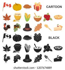 Canada Thanksgiving Day cartoon icons in set collection for design. Canada and Tradition vector symbol stock web illustration.