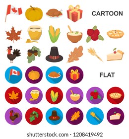 Canada Thanksgiving Day cartoon icons in set collection for design. Canada and Tradition vector symbol stock web illustration.
