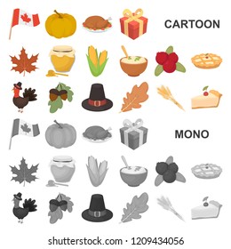 Canada Thanksgiving Day cartoon icons in set collection for design. Canada and Tradition vector symbol stock web illustration.
