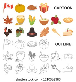 Canada Thanksgiving Day cartoon icons in set collection for design. Canada and Tradition vector symbol stock web illustration.