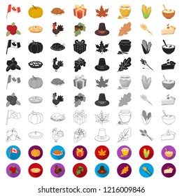 Canada Thanksgiving Day cartoon icons in set collection for design. Canada and Tradition vector symbol stock web illustration.