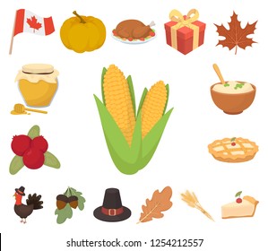 Canada Thanksgiving Day cartoon icons in set collection for design. Canada and Tradition vector symbol stock web illustration.