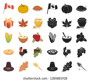 Canada Thanksgiving Day cartoon,black icons in set collection for design. Canada and Tradition vector symbol stock web illustration.