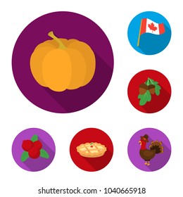 Canada Thanksgiving Day flat icons in set collection for design. Canada and Tradition vector symbol stock web illustration.