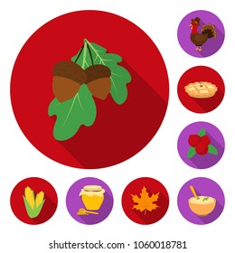 Canada Thanksgiving Day flat icons in set collection for design. Canada and Tradition vector symbol stock web illustration.