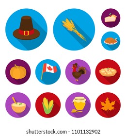 Canada Thanksgiving Day flat icons in set collection for design. Canada and Tradition vector symbol stock web illustration.