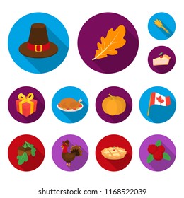Canada Thanksgiving Day flat icons in set collection for design. Canada and Tradition vector symbol stock web illustration.