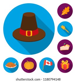 Canada Thanksgiving Day flat icons in set collection for design. Canada and Tradition vector symbol stock web illustration.