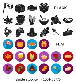 Canada Thanksgiving Day flat icons in set collection for design. Canada and Tradition vector symbol stock web illustration.