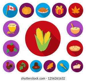 Canada Thanksgiving Day flat icons in set collection for design. Canada and Tradition vector symbol stock web illustration.