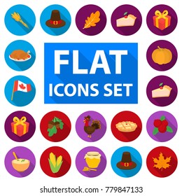 Canada Thanksgiving Day flat icons in set collection for design. Canada and Tradition vector symbol stock web illustration.