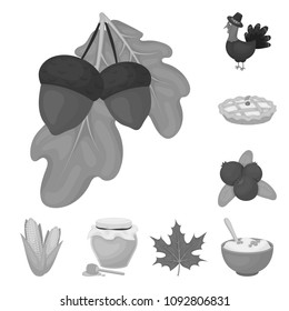 Canada Thanksgiving Day monochrome icons in set collection for design. Canada and Tradition vector symbol stock web illustration.