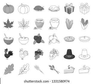 Canada Thanksgiving Day monochrome,outline icons in set collection for design. Canada and Tradition vector symbol stock web illustration.
