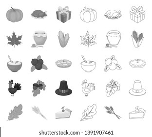 Canada Thanksgiving Day mono,outline icons in set collection for design. Canada and Tradition vector symbol stock web illustration.