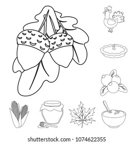 Canada Thanksgiving Day outline icons in set collection for design. Canada and Tradition vector symbol stock web illustration.