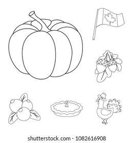 Canada Thanksgiving Day outline icons in set collection for design. Canada and Tradition vector symbol stock web illustration.