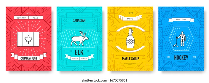 Canada thin line brochure cards set. Country traditional template of flyers, magazines, posters, book cover, banners. Architecture outline invitation concept background. Layout quality modern pages.