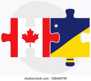 Canada and Tokelau Flags in puzzle isolated on white background