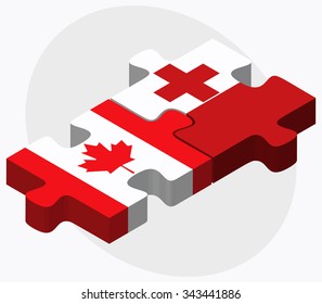 Canada and Tonga Flags in puzzle isolated on white background