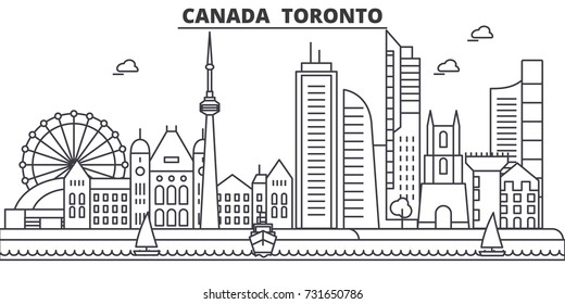 Canada, Toronto architecture line skyline illustration. Linear vector cityscape with famous landmarks, city sights, design icons. Landscape wtih editable strokes