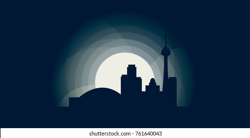 Canada Toronto blue night moon sunset city panorama landscape horizon buildings skyline flat icon logo