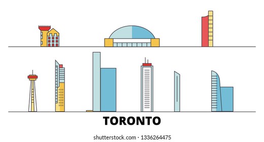 Canada, Toronto City flat landmarks vector illustration. Canada, Toronto City line city with famous travel sights, skyline, design. 