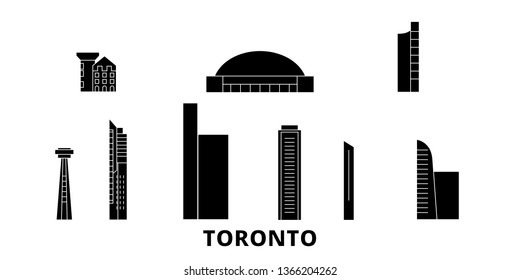 Canada, Toronto City flat travel skyline set. Canada, Toronto City black city vector illustration, symbol, travel sights, landmarks.