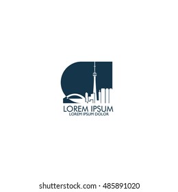 Canada Toronto landscape skyline with bridge vector icon logo for company