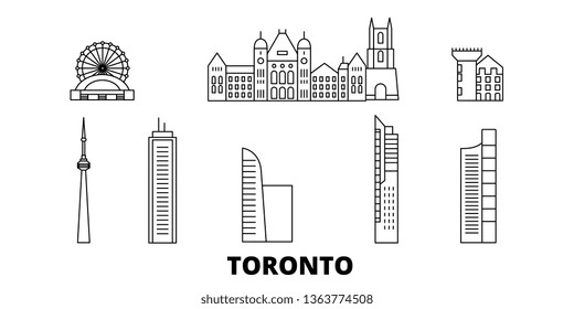 Canada, Toronto line travel skyline set. Canada, Toronto outline city vector illustration, symbol, travel sights, landmarks.