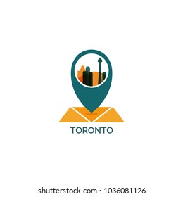 Canada Toronto map city pin point geolocation modern skyline shape pointer vector flat logo web icon illustration