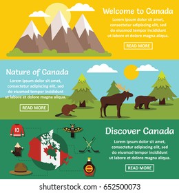 Canada travel banner horizontal concept set. Flat illustration of 3 Canada travel vector banner horizontal concepts for web
