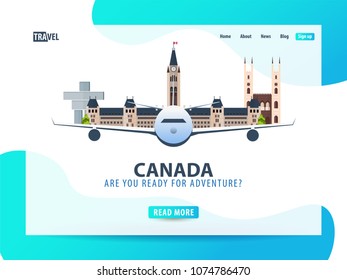 Canada. Travel banner or web template for web site or landing page. Time to travel. Vector UI illustration