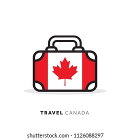 Canada travel concept. Suitcase vector icon with national country flag