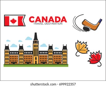 Canada travel destination ptomotional poster with country symbols