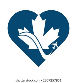 Canada travel heart shape concept vector logo design. Canadian aviation vector logo design concept.