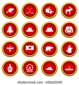 Canada travel icon red circle set isolated on white background
