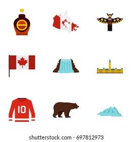 Canada travel icon set. Flat style set of 9 Canada travel vector icons for web isolated on white background