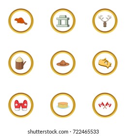 Canada travel icons set. cartoon style set of 9 canada travel vector icons for web design