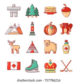 Canada travel icons set. Cartoon illustration of 16 Canada travel vector icons for web