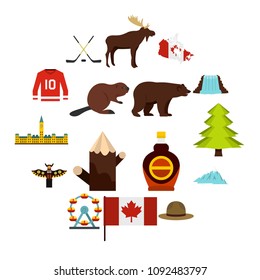 Canada travel icons set in flat style isolated vector illustration