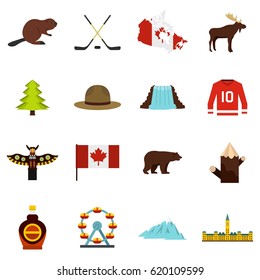 Canada travel icons set in flat style isolated vector illustration