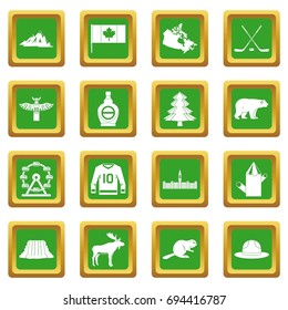 Canada travel icons set in green color isolated vector illustration for web and any design
