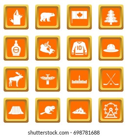 Canada travel icons set in orange color isolated vector illustration for web and any design