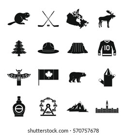 Iconos de viaje de Canadá. Ilustración simple de 16 iconos vectoriales de viaje del Canadá para la web