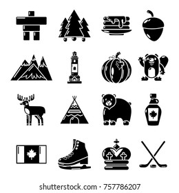 Canada travel icons set. Simple illustration of 16 Canada travel vector icons for web