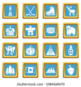 Canada travel icons set vector sapphirine square isolated on white background 